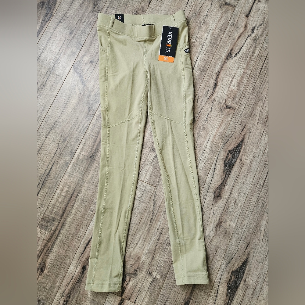 NWT Kerrits Knee Ice Fil Full Seat Riding Pants Kids XL Olive Green Equestrian